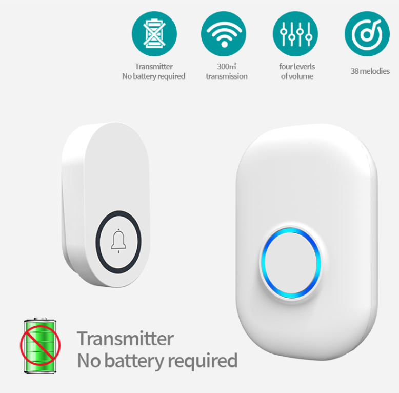 Home Security Ring - 58Ringtone Self-Power Wireless Alarm Guest Welcome
